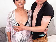 74yo nympho granny gets creampie from young boy