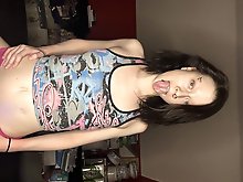 European bitch is taking off her underwear